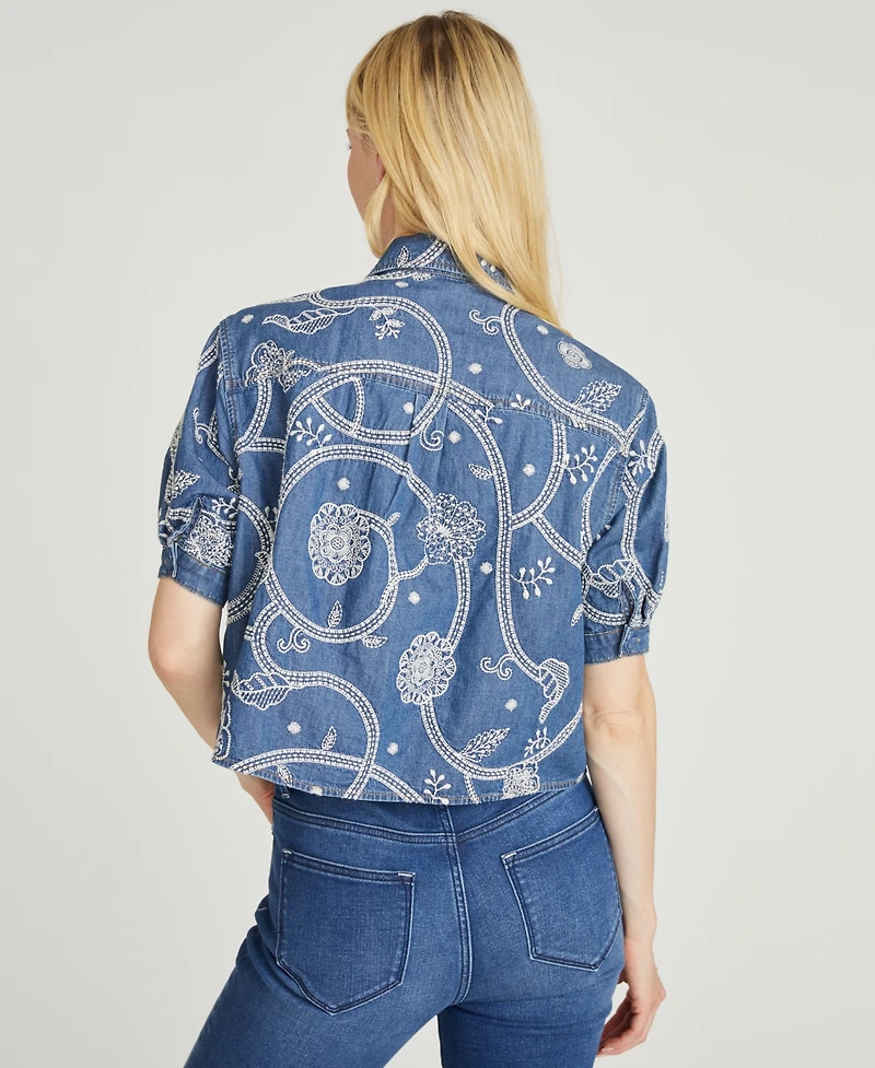 Driftwood Women's Faye Embroidered Denim Cropped Shirt
