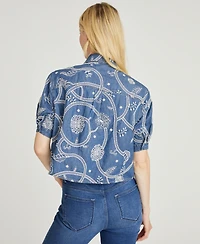 Driftwood Women's Faye Embroidered Denim Cropped Shirt