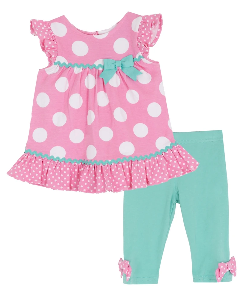 Rare Editions Baby Girls' Interlock Crewneck Top and Pull-On Leggings, 2-Piece Set