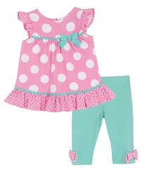 Rare Editions Baby Girls' Interlock Crewneck Top and Pull-On Leggings, 2-Piece Set