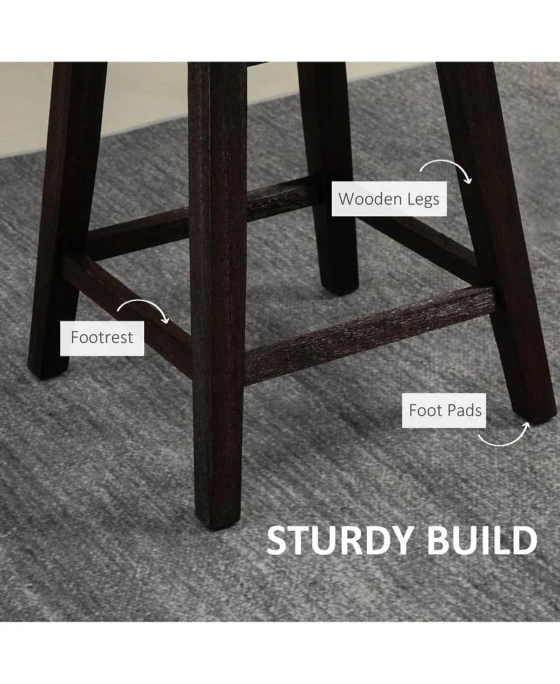 Homcom Counter Height Bar Stools Set of 2, Fabric Tufted Swivel Barstools 26.5 Inch Seat Height with Rubber Wood Legs and Footrest for Dining Room, Ki