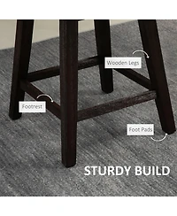 Homcom Counter Height Bar Stools Set of 2, Fabric Tufted Swivel Barstools 26.5 Inch Seat Height with Rubber Wood Legs and Footrest for Dining Room, Ki