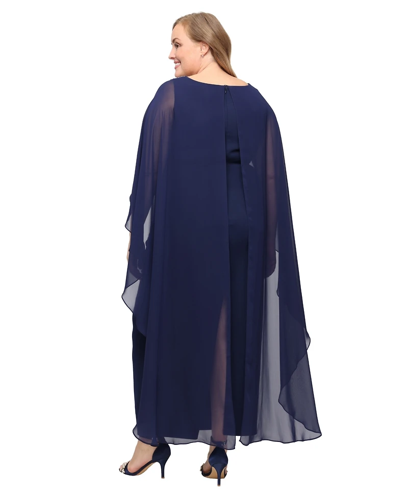Alex Evenings Plus Cape-Sleeve Beaded Neckline Dress