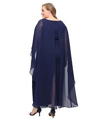 Alex Evenings Plus Cape-Sleeve Beaded Neckline Dress