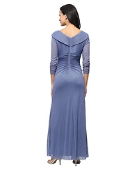 Alex Evenings Women's Glitter Mesh Long V-Neck Gown