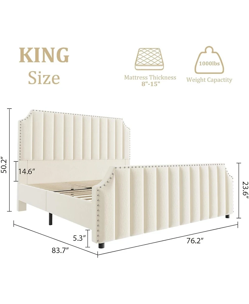 gaomon California King Platform Bed Frame, Velvet Upholstered Bed with 50.2'' Headboard, Rivet Decoration