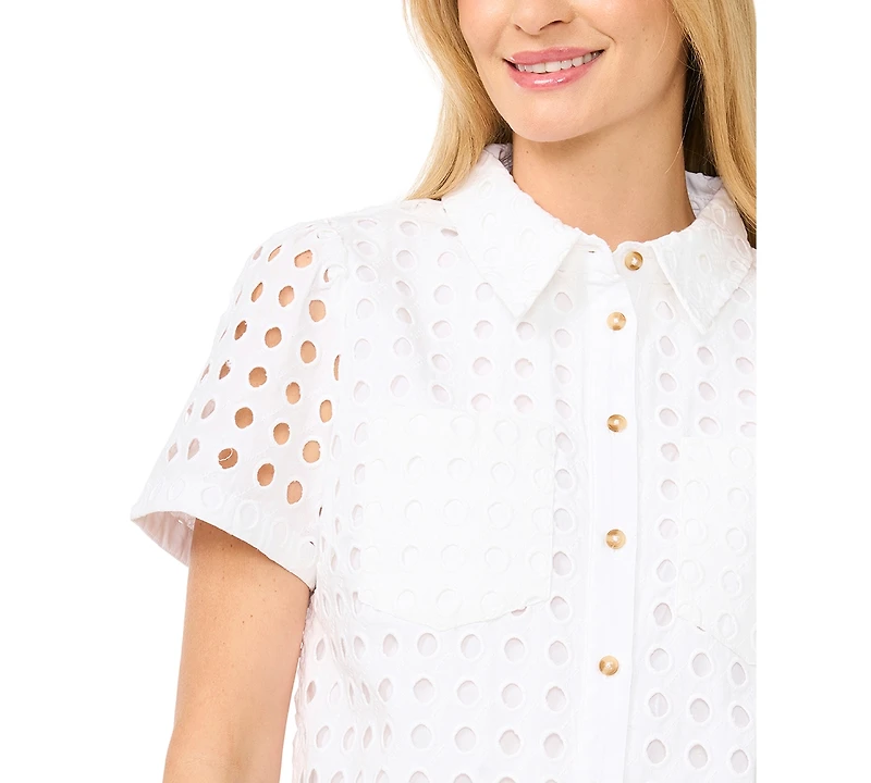 CeCe Women's Short-Sleeve Collared Button-Down Shirt