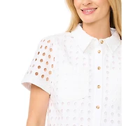 CeCe Women's Short-Sleeve Collared Button-Down Shirt