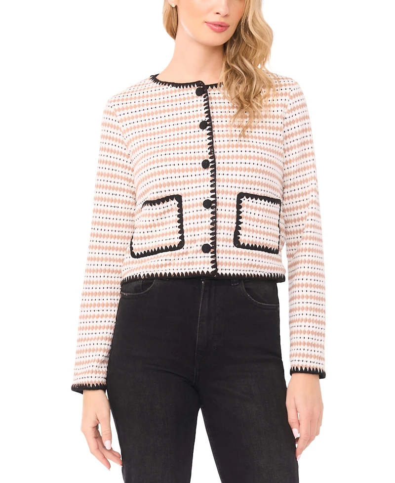 CeCe Women's Crochet Detail Long-Sleeve Crew Neck Cardigan