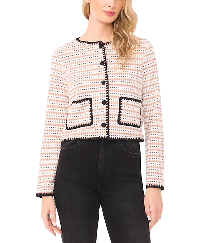 CeCe Women's Crochet Detail Long-Sleeve Crew Neck Cardigan