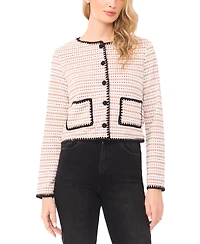 CeCe Women's Crochet Detail Long-Sleeve Crew Neck Cardigan