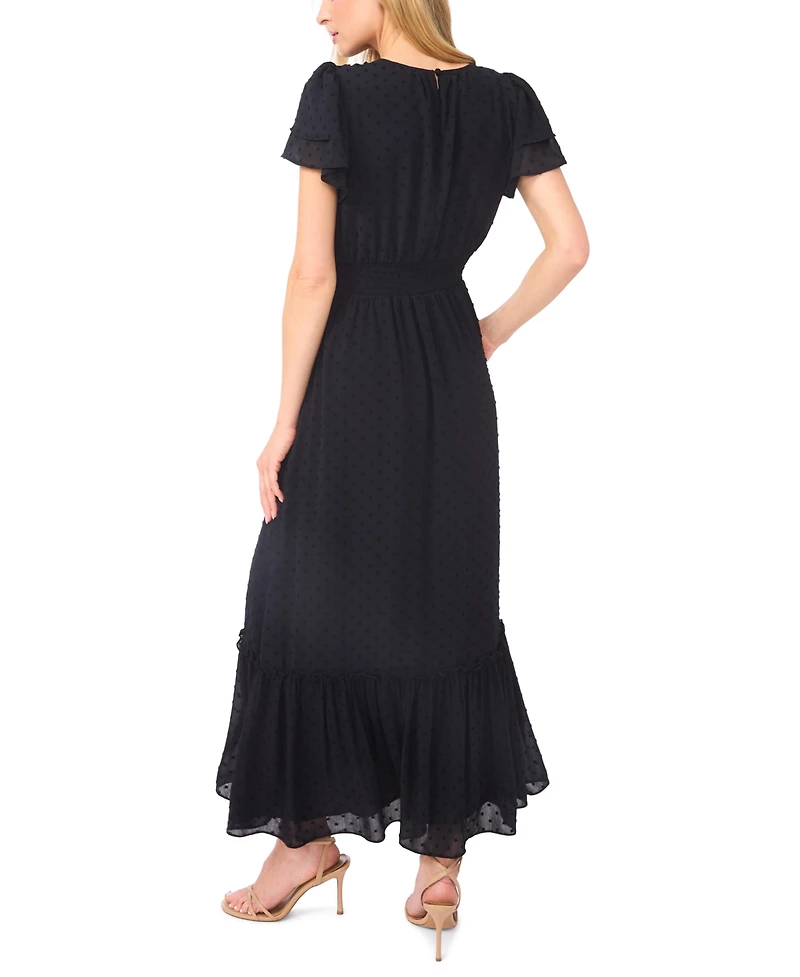 CeCe Women's Double Ruffle Short-Sleeve Crew Neck Maxi Dress
