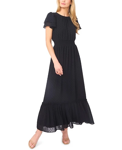 CeCe Women's Double Ruffle Short-Sleeve Crew Neck Maxi Dress
