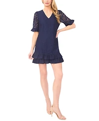 CeCe Women's Lace Detail V-Neck Shift Dress