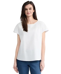 Jones New York Women's Eyelet Boat Neck Side Button Top