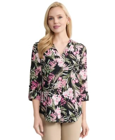 Jones New York Womens Printed 3 4 Sleeve V Neck Tunic