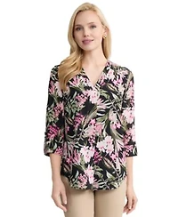 Jones New York Womens Printed 3 4 Sleeve V Neck Tunic