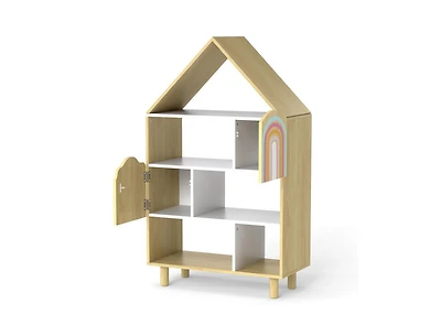 Slickblue House-Shaped Kids Bookshelf Dollhouse Style Toy Storage