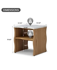 Boyel Living 17.72 Inches Whisper of Waves Modern End Table with Storage Shelf and Faux Marble Top