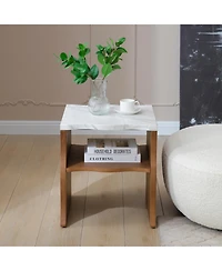 Boyel Living 17.72 Inches Whisper of Waves Modern End Table with Storage Shelf and Faux Marble Top