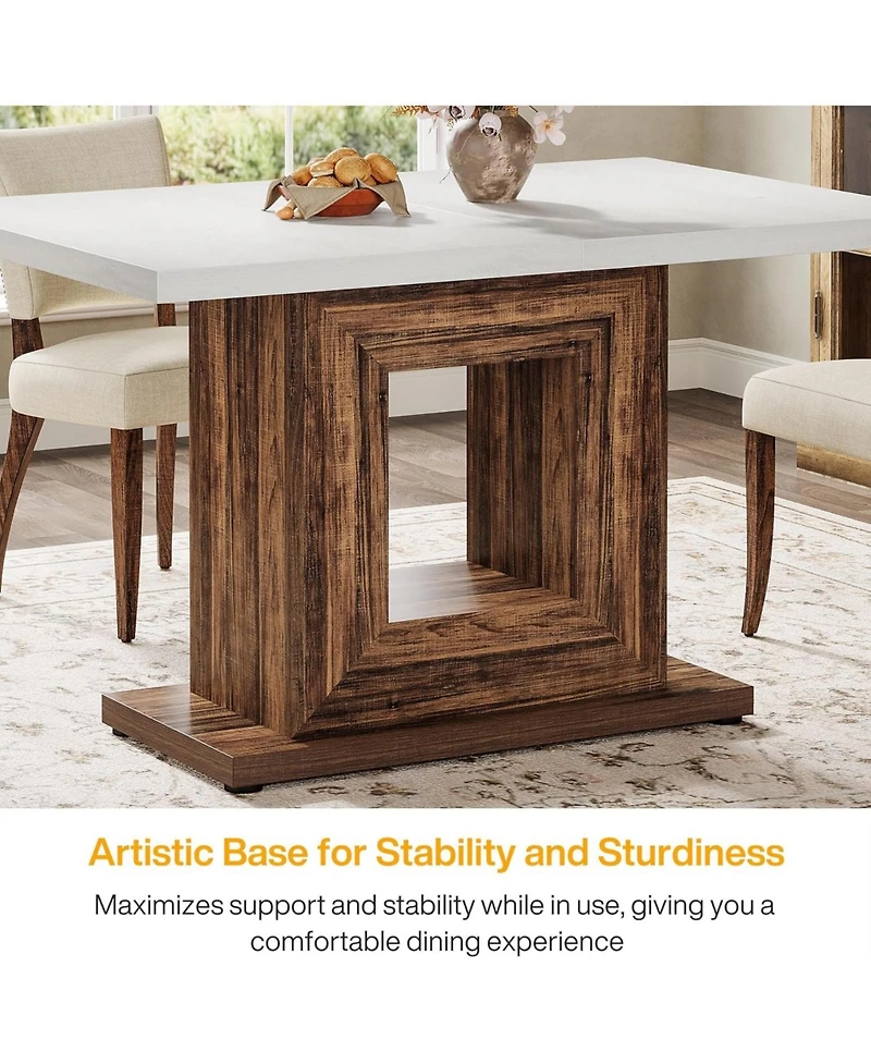 Tribesigns Dining Table for 4, 47-Inch Farmhouse Kitchen Dinner Table with Heavy Duty Pedestal, Rustic Wooden Eating Table