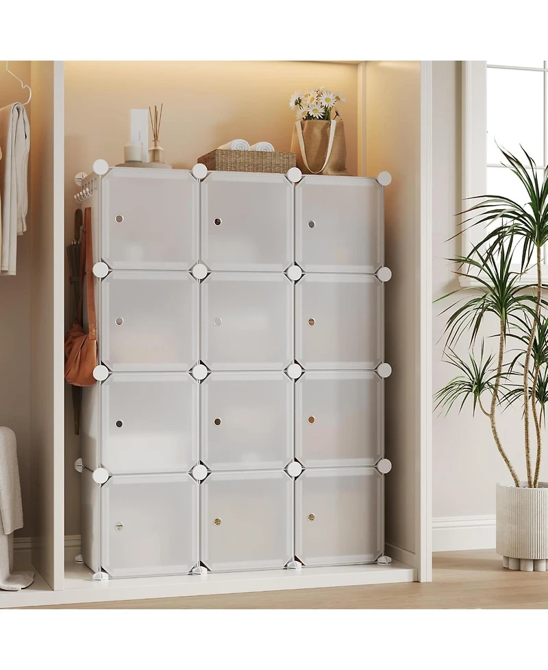 gaomon Space-Saving Modular Shoe Storage Cabinet – 12-Cube Stackable Organizer with Doors