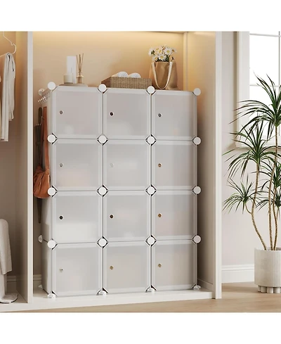 gaomon Space-Saving Modular Shoe Storage Cabinet – 12-Cube Stackable Organizer with Doors
