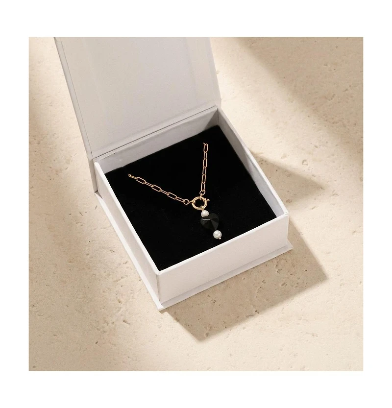 Joey Baby Stainless Steel Heart Drop Necklace and Earrings Set with Freshwater Pearl