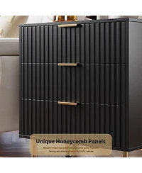 gaomon Fluted 3 Drawer Bedroom Dresser, Modern Nightstand with Deep Drawers