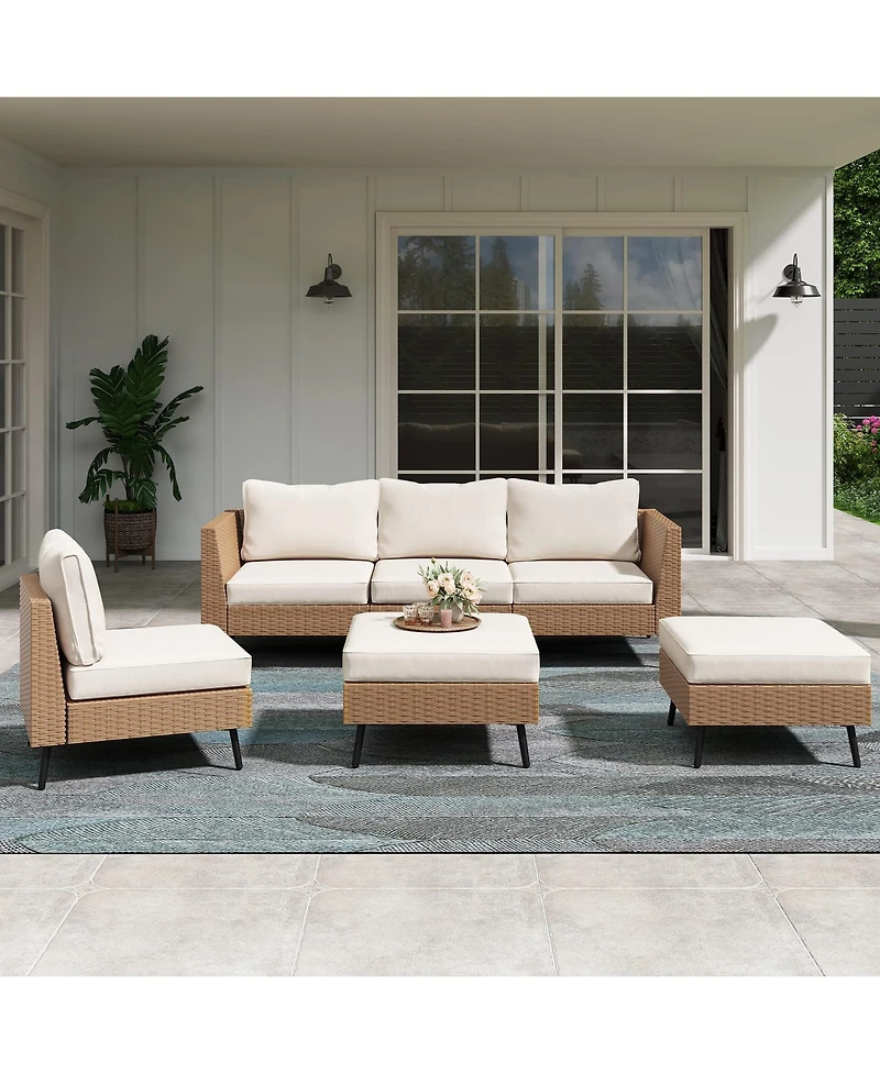 Decksplore Outdoor Patio Furniture, 6 Piece Sectional Sofa Pe Rattan Wicker Conversation Sets,All Weather Furniture Set