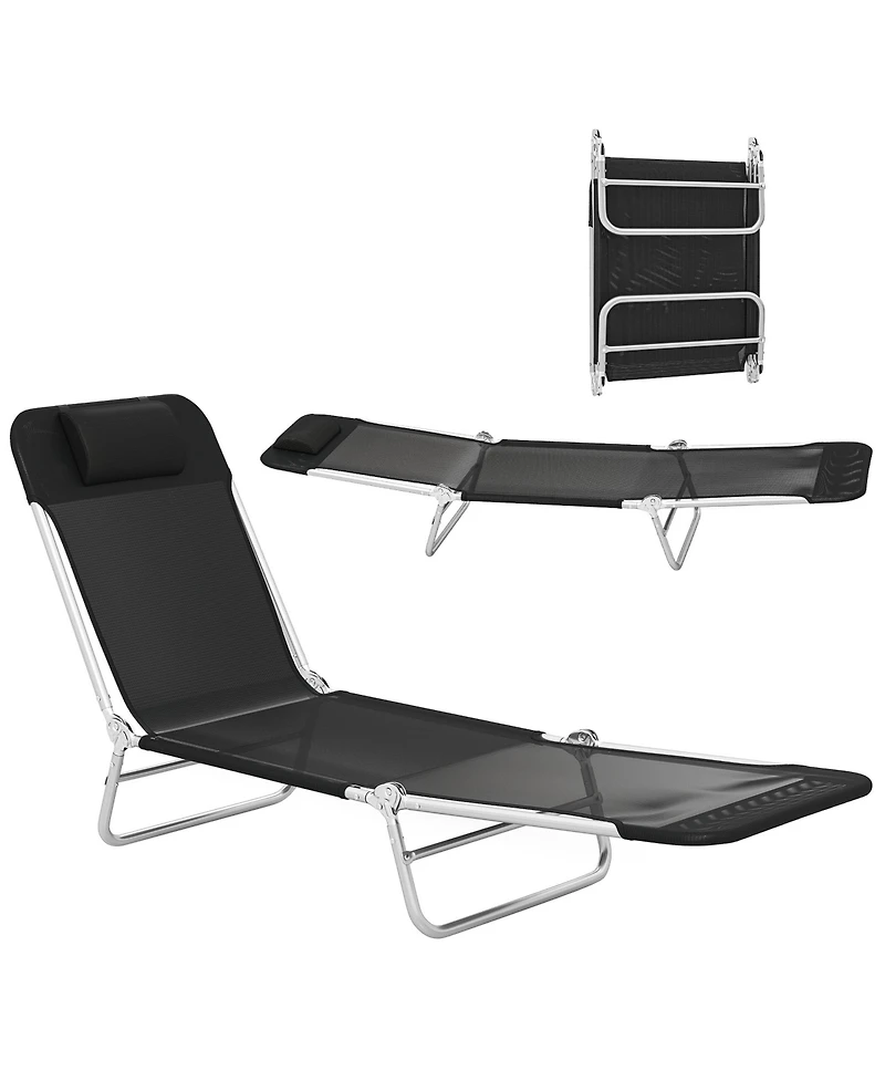 Outsunny Foldable Reclining Pool & Beach Chair w/ Pillow