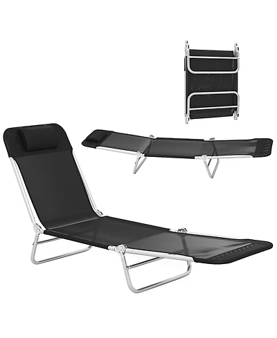 Outsunny Foldable Reclining Pool & Beach Chair w/ Pillow