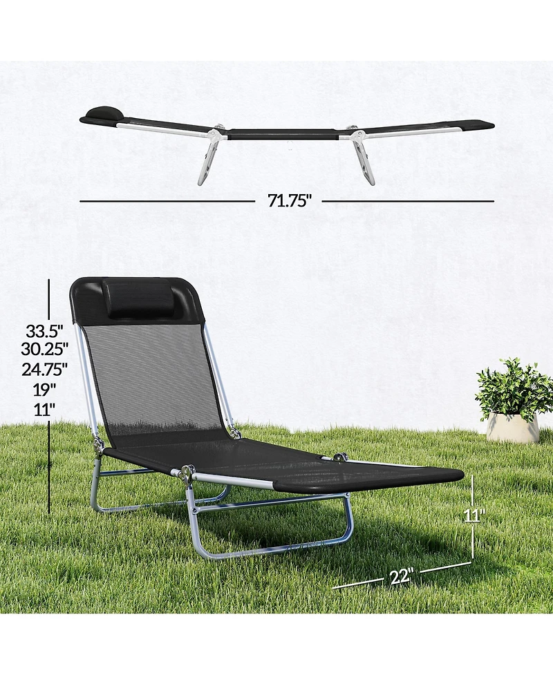 Outsunny Foldable Reclining Pool & Beach Chair w/ Pillow