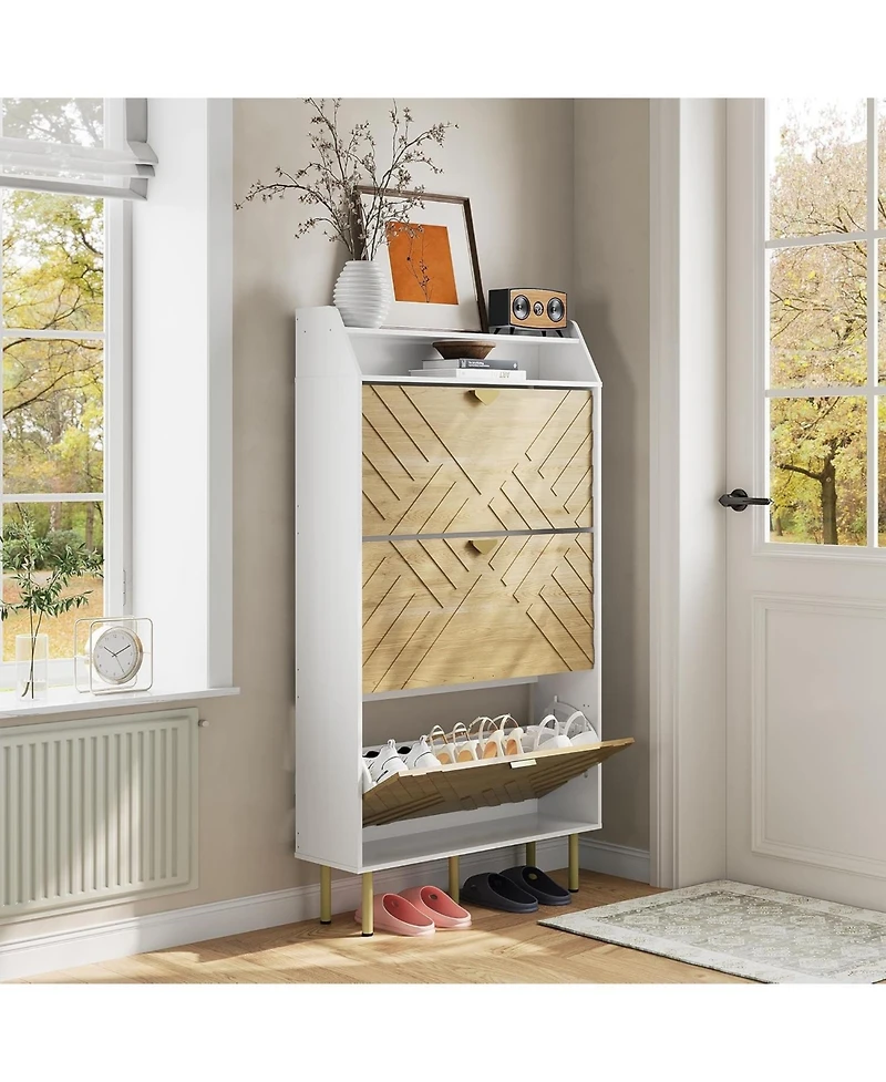 gaomon Shoe Cabinet with 3 Flip Drawers, Narrow Slim Shoe Storage Organizer for Entryway, Hallway, Farmhouse Freestanding Hidden Shoe Rack