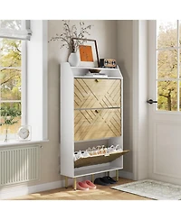 gaomon Shoe Cabinet with 3 Flip Drawers, Narrow Slim Shoe Storage Organizer for Entryway, Hallway, Farmhouse Freestanding Hidden Shoe Rack