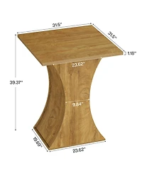 Tribesigns 39.4" H Square Bar Table, Farmhouse High Top Bistro Pub Cocktail Table with Curved Profile, Wood Home Bar Unit
