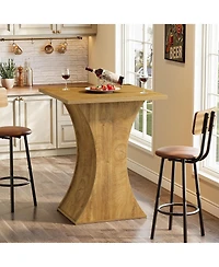 Tribesigns 39.4" H Square Bar Table, Farmhouse High Top Bistro Pub Cocktail Table with Curved Profile, Wood Home Bar Unit