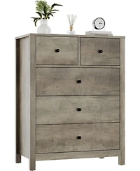 Gaomon Grey 5-Drawer Modern Tall Wooden Dresser, Large Storage Chest for Bedroom