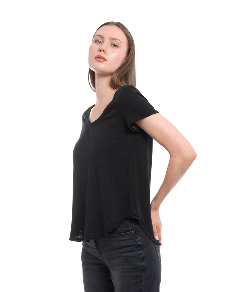 Wilt Clothing Women's Short Sleeve Shrunken V-Neck Shirttail Tee