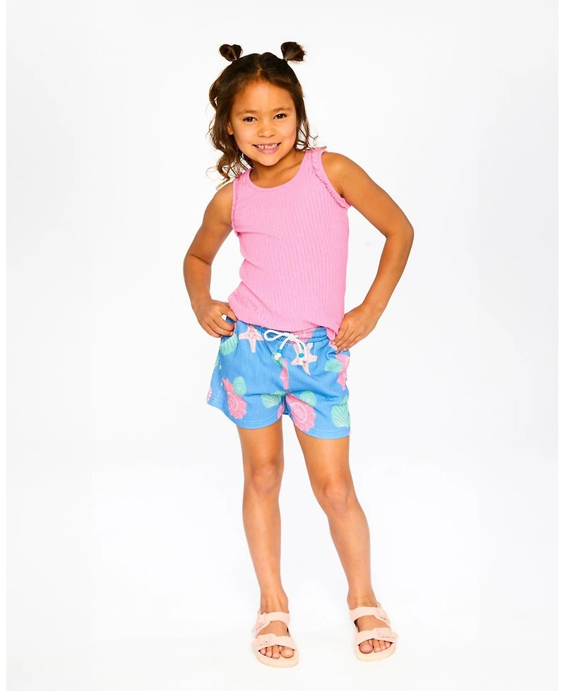 Draft - Deux par Big Girls Crinkle Jersey Shorts Blue Shell Print