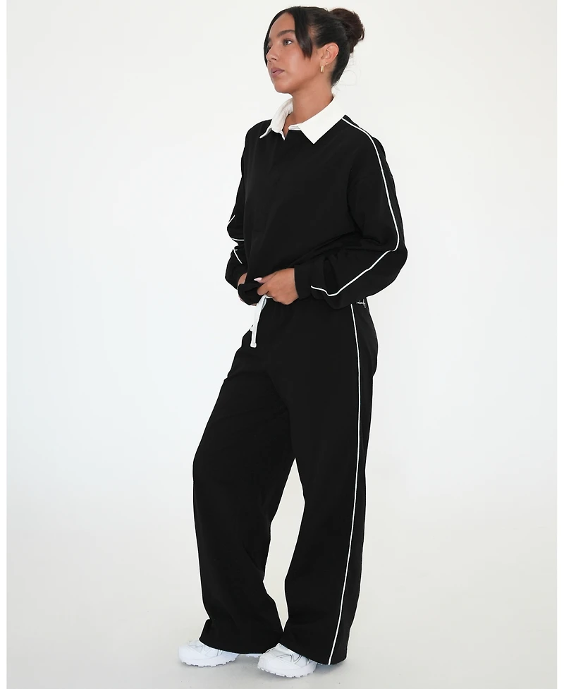 Rebody Active Women's Rugby Piping Relaxed Polo Top