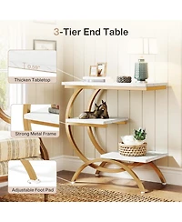 Tribesigns 3-Tier Small Side Table with Storage Shelves,Wood C-Shaped End Table for Living Room Small Space