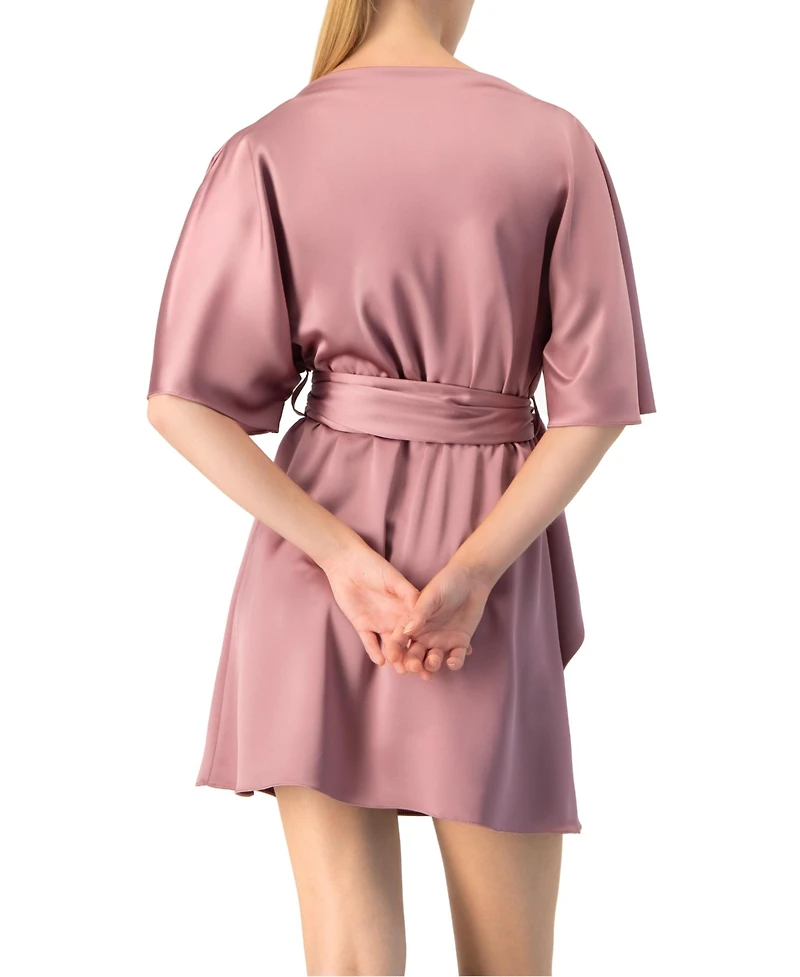 Ivonne Women's Short Satin Dress with Waist Tie