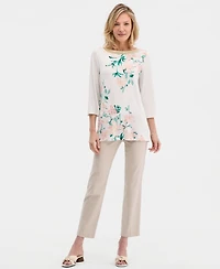 Jm Collection Women's Printed Embellished 3/4-Sleeve Boat-Neck Top, Macy's Exclusive