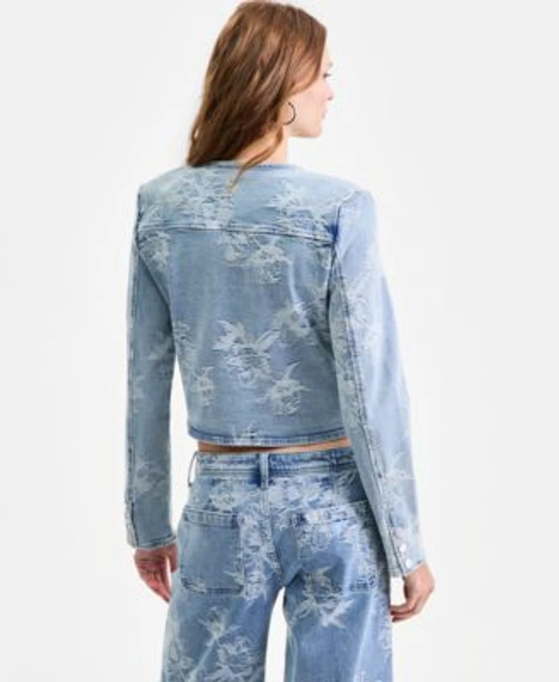 Guess Womens Ls Adison Jacket Sl Anika Peplum Top Zoya Wide Leg Crop Jeans