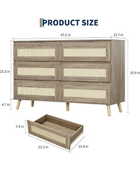 Gaomon 6 Drawer Dresser for Bedroom, Rattan Chest of Dressers, Modern Farmhouse Wood Dresser, Storage Cabinet for Closet, Living Room