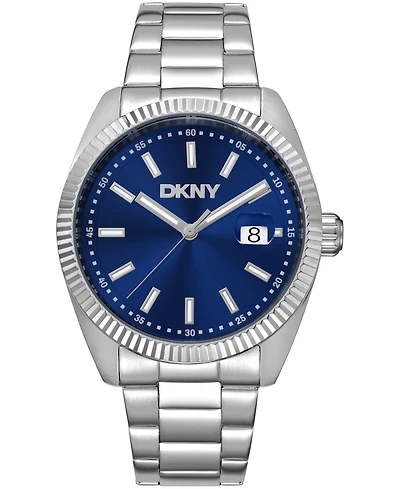 Dkny Men's Date Blue Dial Stainless Steel Bracelet Watch, 40mm