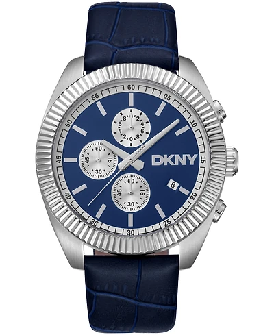 Dkny Men's Chronograph Blue Dial Blue Leather Strap Watch, 42mm