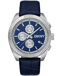 Dkny Men's Chronograph Blue Dial Blue Leather Strap Watch, 42mm