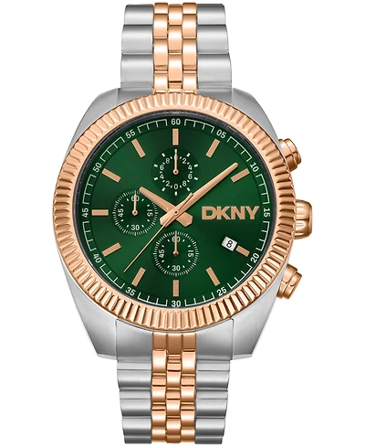 Dkny Men's Chronograph Green Dial Two-Tone Rose Gold Stainless Steel Bracelet Watch, 42mm